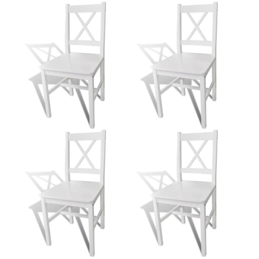Vidaxl Jedálenské stoličky 4 ks, biele, borovicové drevo